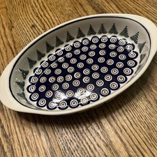 Blue Polish  Boleslaweic Oval Baker 7.5 X 12”NWOT