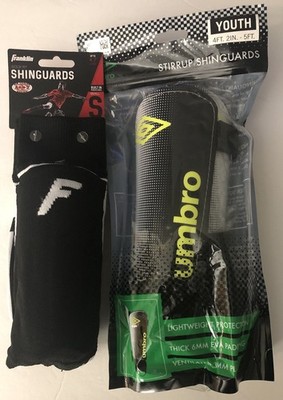 Lot Of 2 Youth Stirrup Sock R  Shinguards Sz SMALL Umbro & Franklin 4 FT - 5 FT