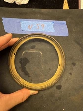 (N59) Antique French Mantle Clock Back Bezel Door Brass & Beveled Glass