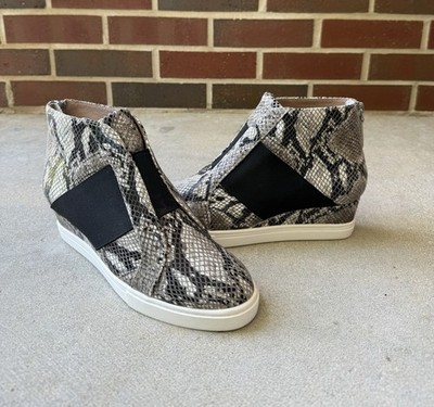 Snakeskin Linea Paolo Felicia Wedge Sneaker Bootie Black White Sz 6M