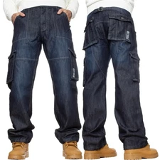 Kruze Mens Combat Jeans Cargo Denim Trousers Casual Work Pants All Waists Sizes