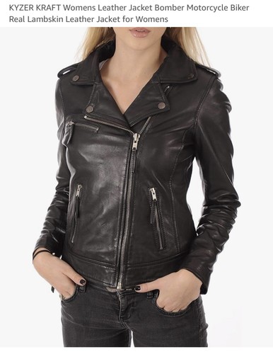 🧥Soft Genuine Leather Women's XL-XXL Jacket Bomber Motorcycle Biker KYZER KRAFT