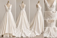 David's Bridal White Wedding Dress Size 14 V Neck Satin A Line Gown