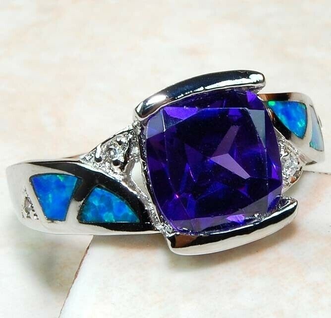 3CT Amethyst 925 Solid Sterling Silver Ring Jewelry Sz 8 GA3-3