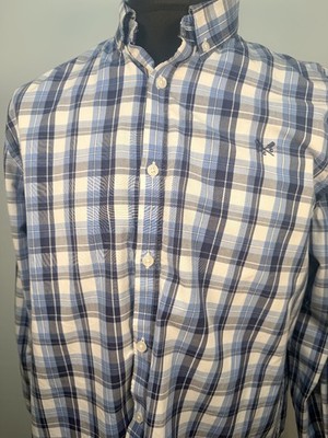 Crew Clothing Co Herren Langarm Karohemd Größe XL Classic Fit Blau