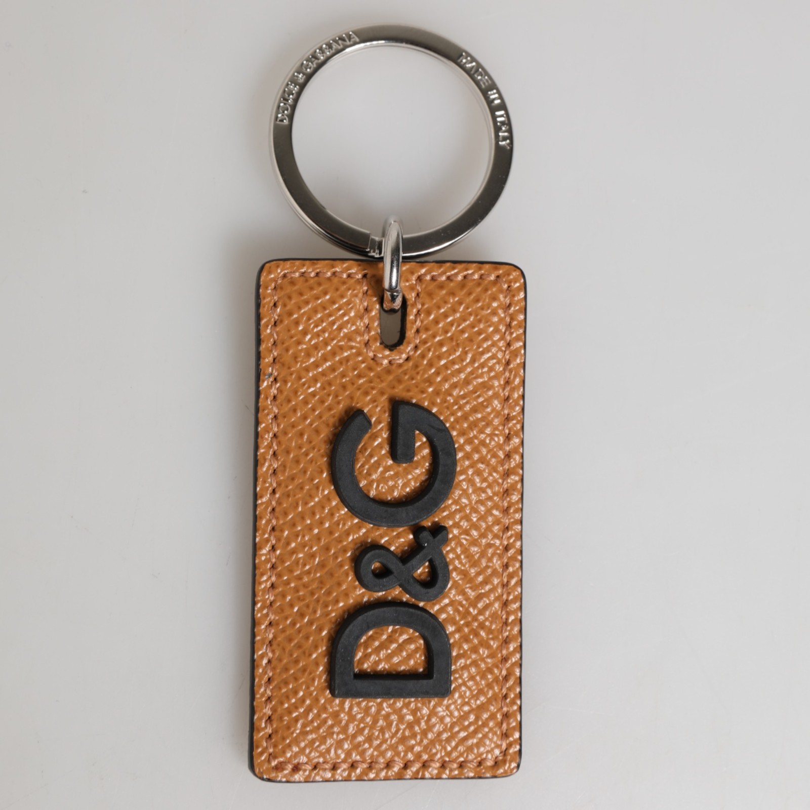 DOLCE - GABBANA Keyring Brown Leather Logo Metal Ring Keychain Holder Men 140usd 15990₽
