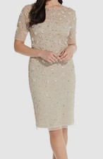 Adrianna Papell Womens' Beige Beaded Floral Sheath Dress Size 12