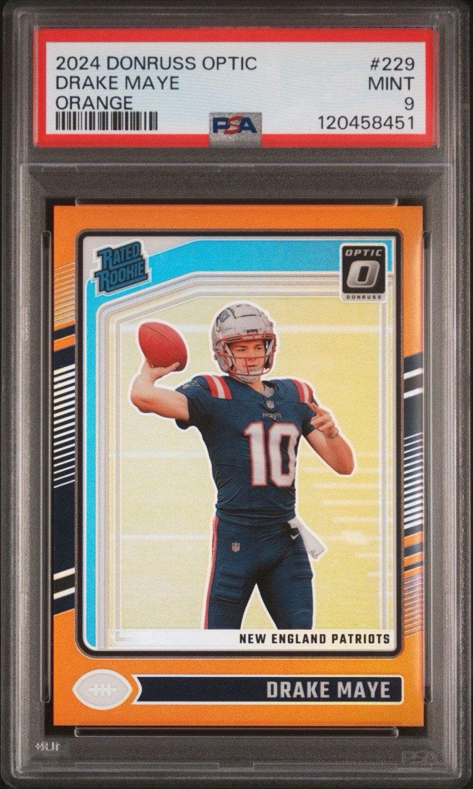 2024 Panini Donruss Optic Rated Rookie Drake Maye #229 Orange Prizm /249 PSA 9
