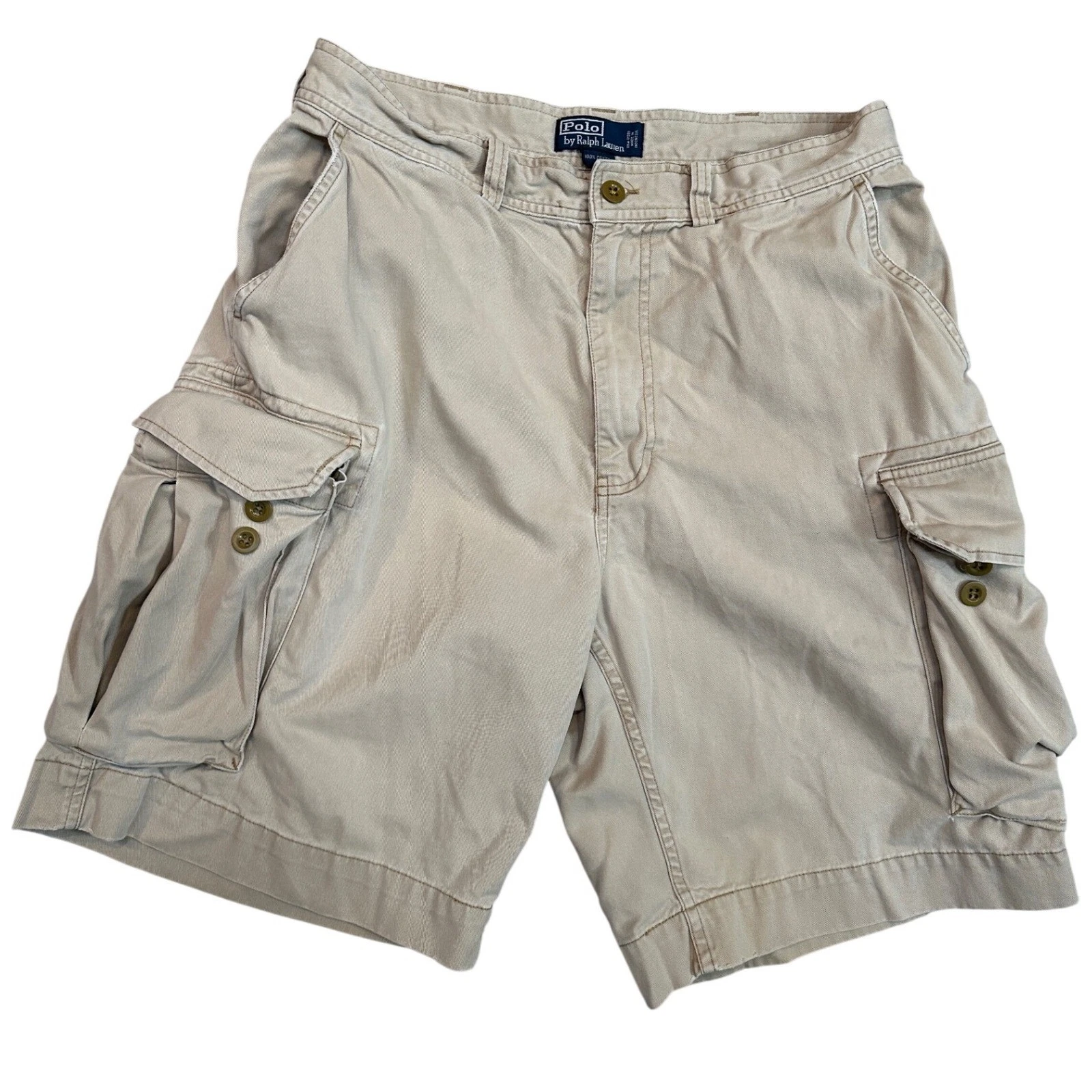 Polo Ralph Lauren Mens 34 Khaki Tan Polo 67 Chino Cotton Twill Cargo Shorts 10in