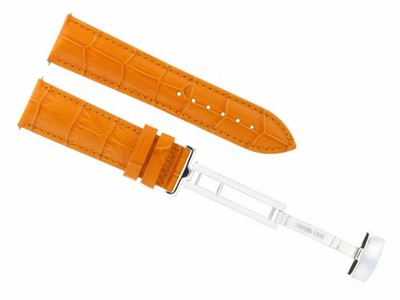 19mm Orange Leather Replacement Strap Silver Deployment Clasp For Longines