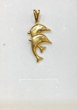 14K Solid Yellow Gold Cluster Two Fish Pendant 1.25Grams