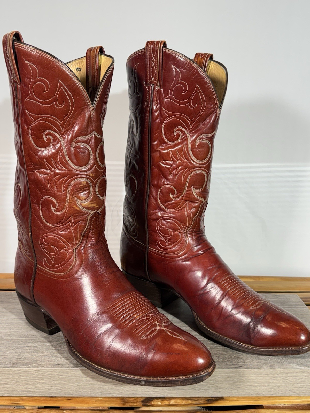 Vintage Men’s Tony Lama El Rey Cowboy Boots Size 12 D Cognac Leather Made In USA