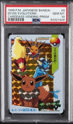 1998 POKEMON JPN BANDAI CARDDASS VENDING #8 EEVEE EVOLUTIONS-PRISM PSA 10