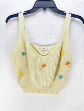 By Together Yellow Floral Knit Tank Top Size Small Cotton Cropped