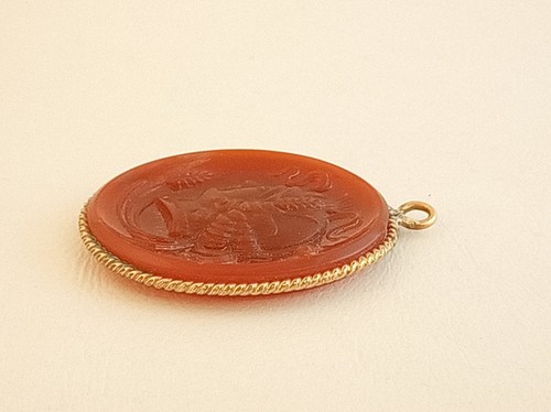 Antico cammeo vittoriano intagliato corniola intaglio oro soldato romano ciondolo - Foto 6 di 11