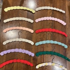 VTG Handmade Crochet Clothes Hangers Lot Of 12 Granny Core Cottage Wooden Yarn