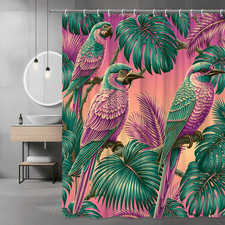 Tropical Parrot and Palm Leaf Shower Curtain