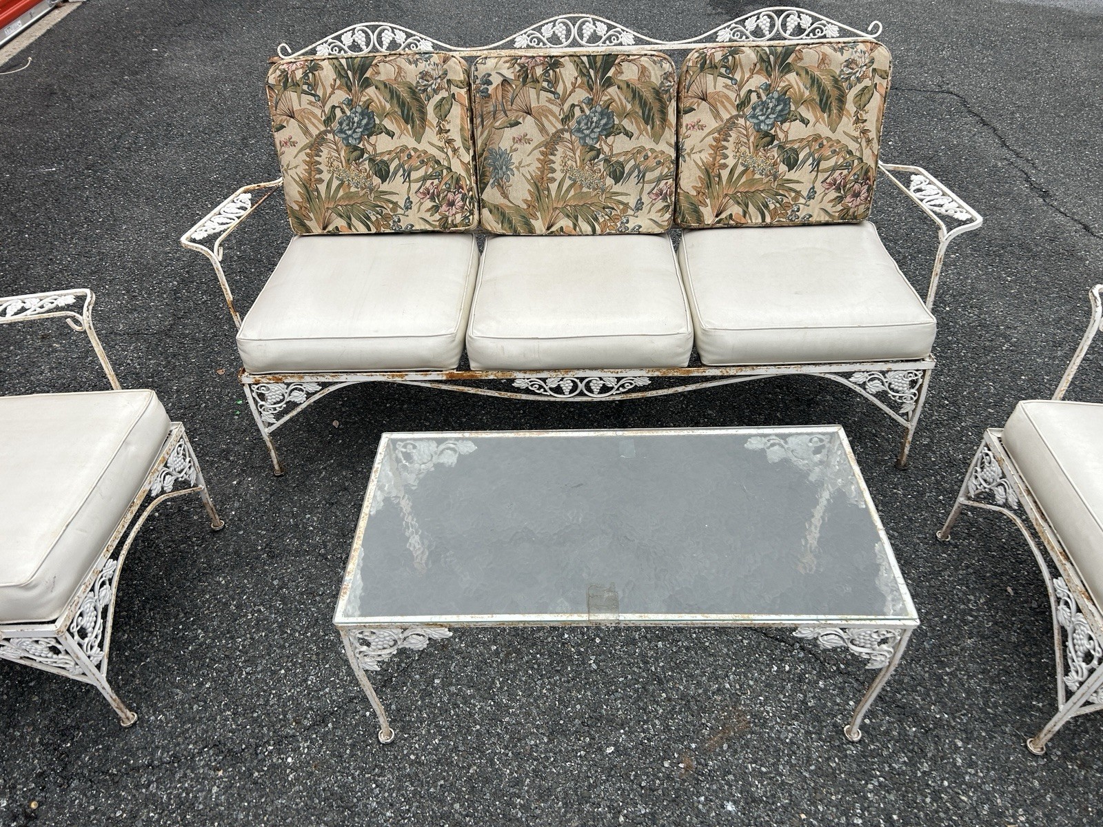 Vintage Meadowcraft Conversation Set Bench, Table & 2 Oversized Chairs ~