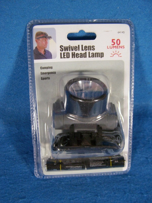 NEW LED HEADLAMP 50 LUMEN WITH SWIVEL LENS + 2 AA BATTERIES. GOOD  CAMPING TORCH