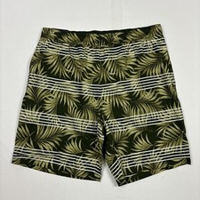 Kirkland Signature Men's Swim Short Zipper Pocket Drawstring Floral Green, Large