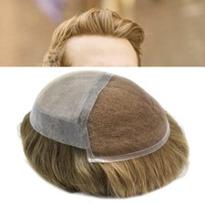 French Lace Front Mens Toupee Hairpiece Brown Blonde Poly Skin PU Hair System