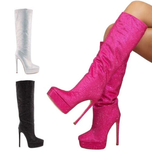 Bottes Femme Strass Hauts Talons Plateau Genou TooCool K6026 - Photo 1/1