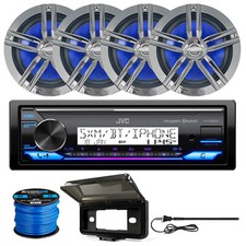 JVC in-Dash Marine Receiver, 4x 6.5" Charcoal Speakers, Cover, Antenna, Wire