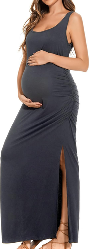 Women'S Split Long Maternity Dress Sleeveness Ruched Pregnancy Clothes