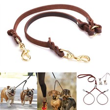 Genuine Leather Braided Dog Coupler Leash Dog Collar Heavy Duty Double Dog Leash