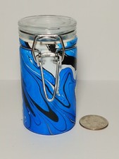 Marbled Glass Stash Jar w/ Clamp Lid Airtight Smell Proof Container for Herbs
