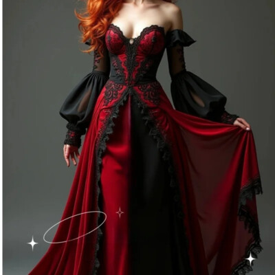 Vintage Black And Red Gothic Wedding Dress Long Sleeves Lace Appliques Medieval | eBay Vintage Black And Red Gothic Wedding Dress Long Sleeves Lace Appliques Medieval | eBay