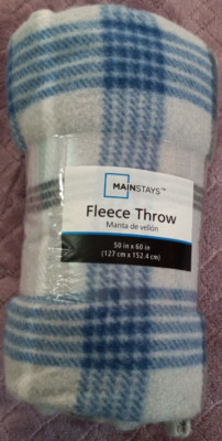 Mainstays Fleece Throw Blanket Blue & Gray Plaid Lightweight 50'' x 60'' NEW