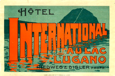 Hotel International ~LUGANO - SWITZERLAND~ Scarce & Beautiful Luggage Label 1925