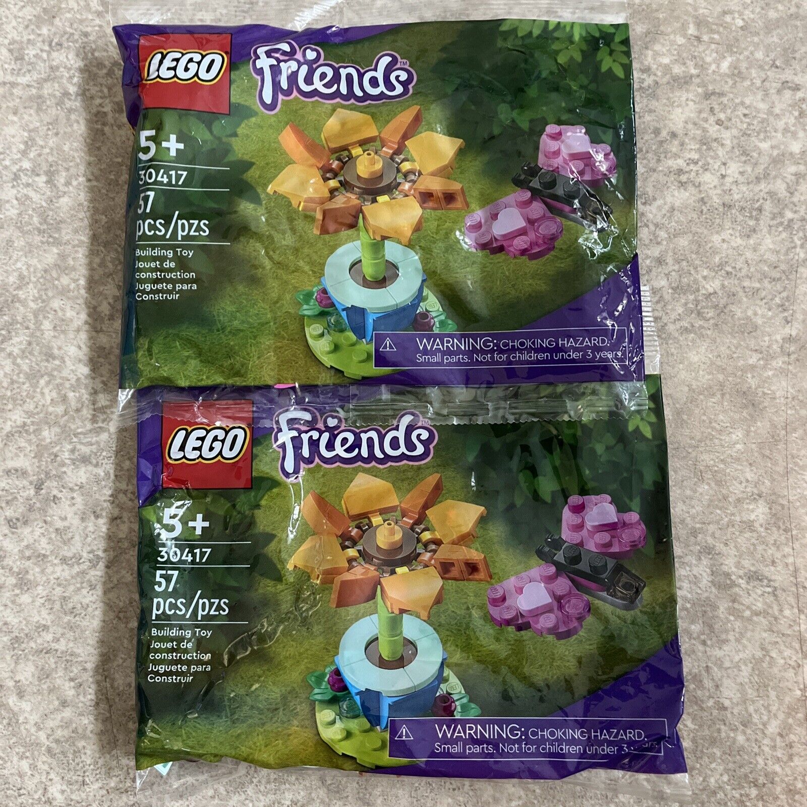 NEW Set Of 2 Lego 30417 Friends Garden Flower & Butterfly Polybag (57pcs.)