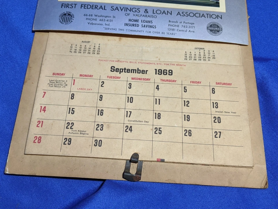 Valparaiso,IN First Federal Savings Loan Bank Advertising Calendar VTG 1969 Foto 3 de 4