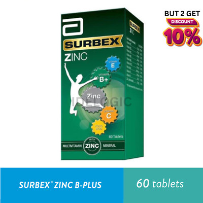 Surbex Zinc B Plus B Complex Vit with Vit C & Zinc Energy Stress Support 60s