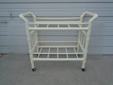 Vintage PVC Rolling Server Service Tea Serving Cart Bar Trolley Patio Outdoors