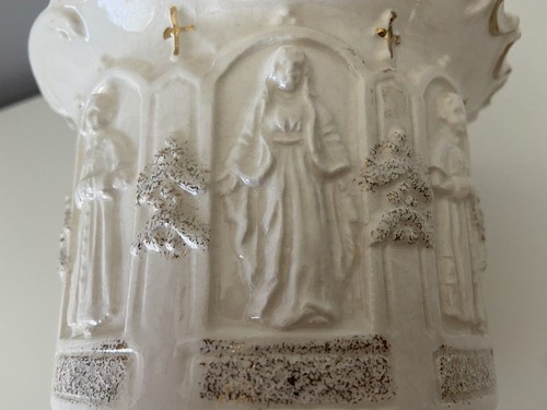 Religiöser Blumentopf Elfenbein und Gold Pflanze Porzellan Hergestellt in Japan Vintage 5 Zoll LESEN - Bild 10 von 12