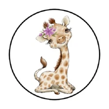 48 GIRAFFE JUNGLE ANIMAL ENVELOPE SEALS LABELS STICKERS 1.2" ROUND FAVOR 