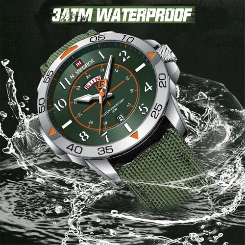 NAVIFORCE Men Quartz Watch for Boys Military Green Nylon Strap Sport Wristwatch - Picture 4 of 27