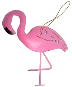 PIERCED METAL (STEEL) PINK FLAMINGO ORNAMENT HAND MADE/6.5"x7.5"