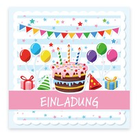 12 Einladungskarten Karte Geburtstagseinladung Kindergeburtstag Torte + Kuverts