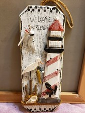 Weathered Drift Wood Beach Lighthouse Nautical Welcome Friends Sign