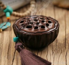 Black Ebony Wood Incense Burner Holder Box Lotus Home Decor