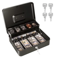 Cash Box with Money Tray and Lock - Ideal Money Box for Cash Management Metal...