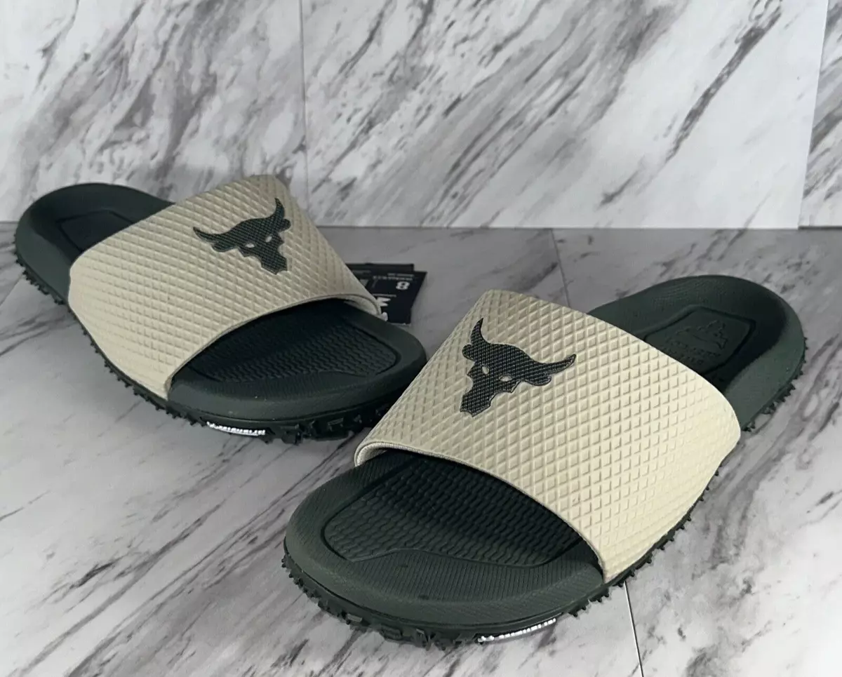 Under Armour UA Project Rock Mens Sandals Slides SZ 7 Military Green 3025237 200
