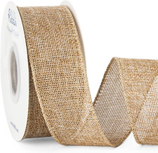 Burlap Wired Edge Ribbon,1-1/2 Inch X 10 Yard,Natural,Solid for Big Bow,Wreath,T