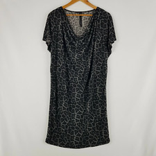 Feathers Women M 12 Black Grey Leopard Print Cowl Neckline Straight Shift Dress