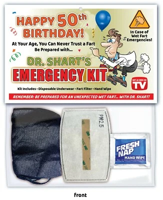 HAPPY 50th BIRTHDAY Party WET FART SHART EMERGENCY KIT Gag Joke Card FUNNY Gift