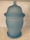 Depression Indiana Glass Biscuit Jar Ice Blue Satin Frosted W Lid  10” Cookie